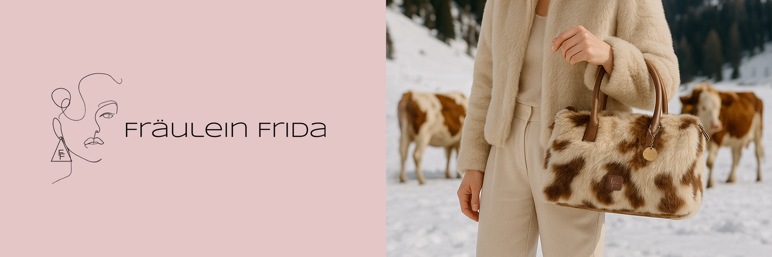 Schriftzug Fräulein Frida - im Hintergrund eine Handtasche