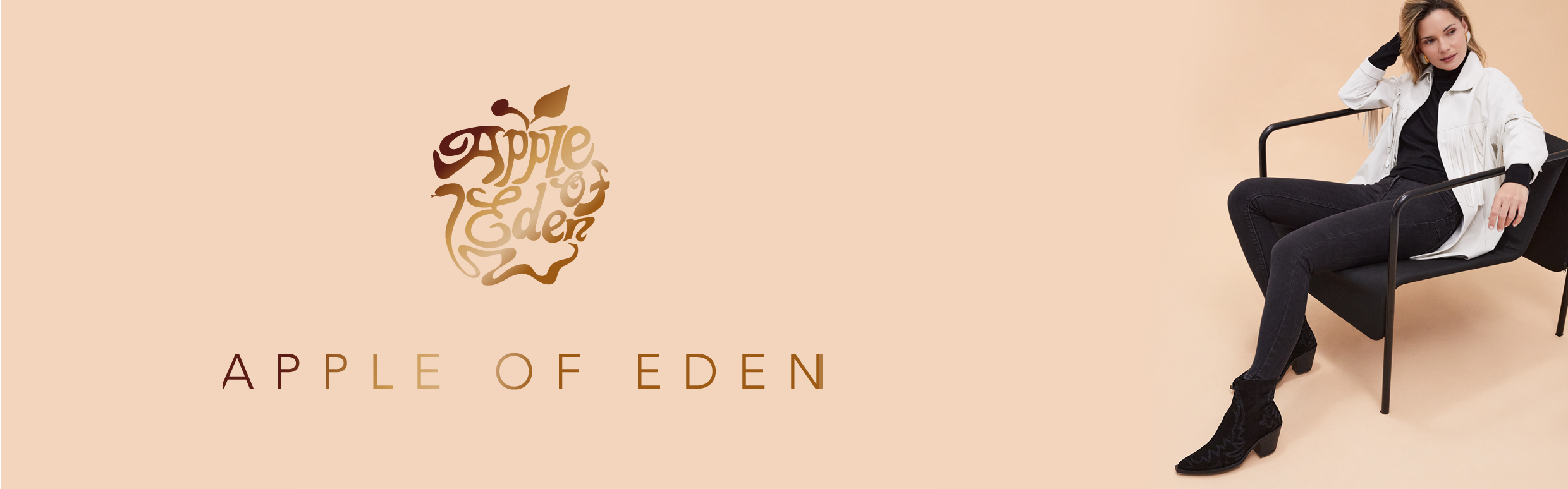 Logo Apple of Eden und Frau trägt Boots