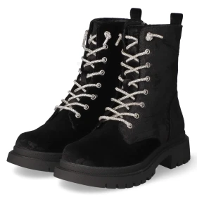 Schnürstiefeletten - black flower velvet
