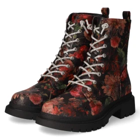 Schnürstiefeletten - Blk/Red Flower PU