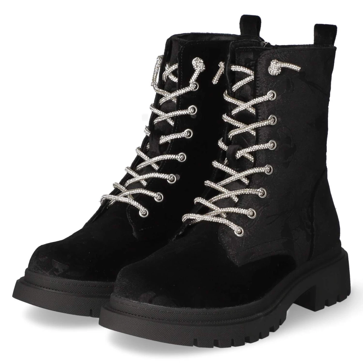 Schnürstiefeletten - black flower velvet