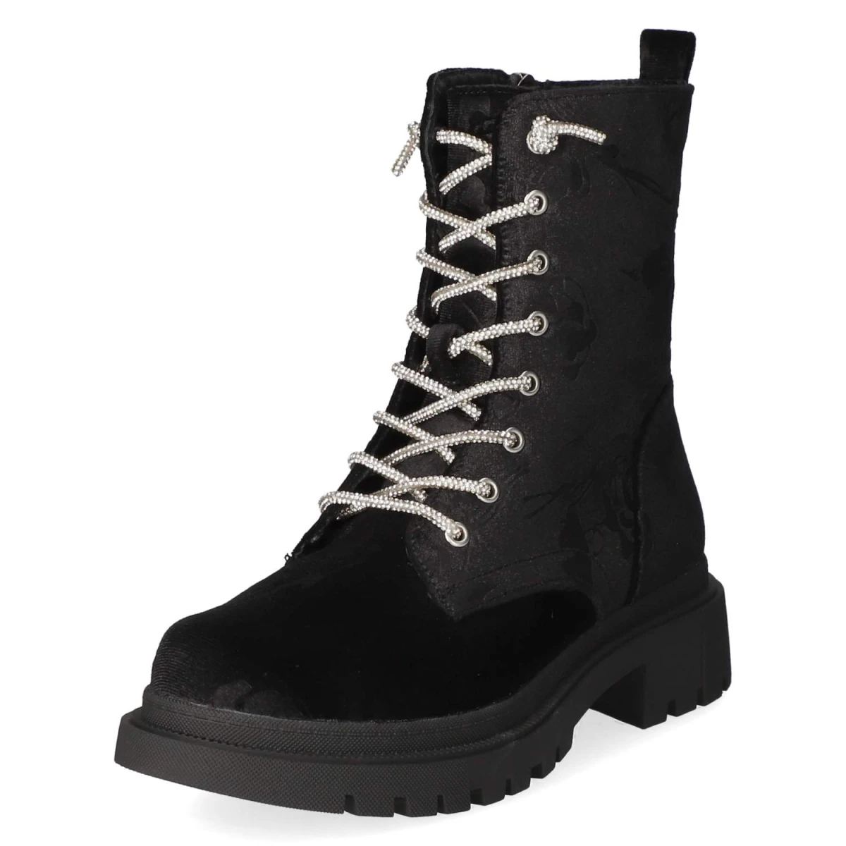 Schnürstiefeletten - black flower velvet