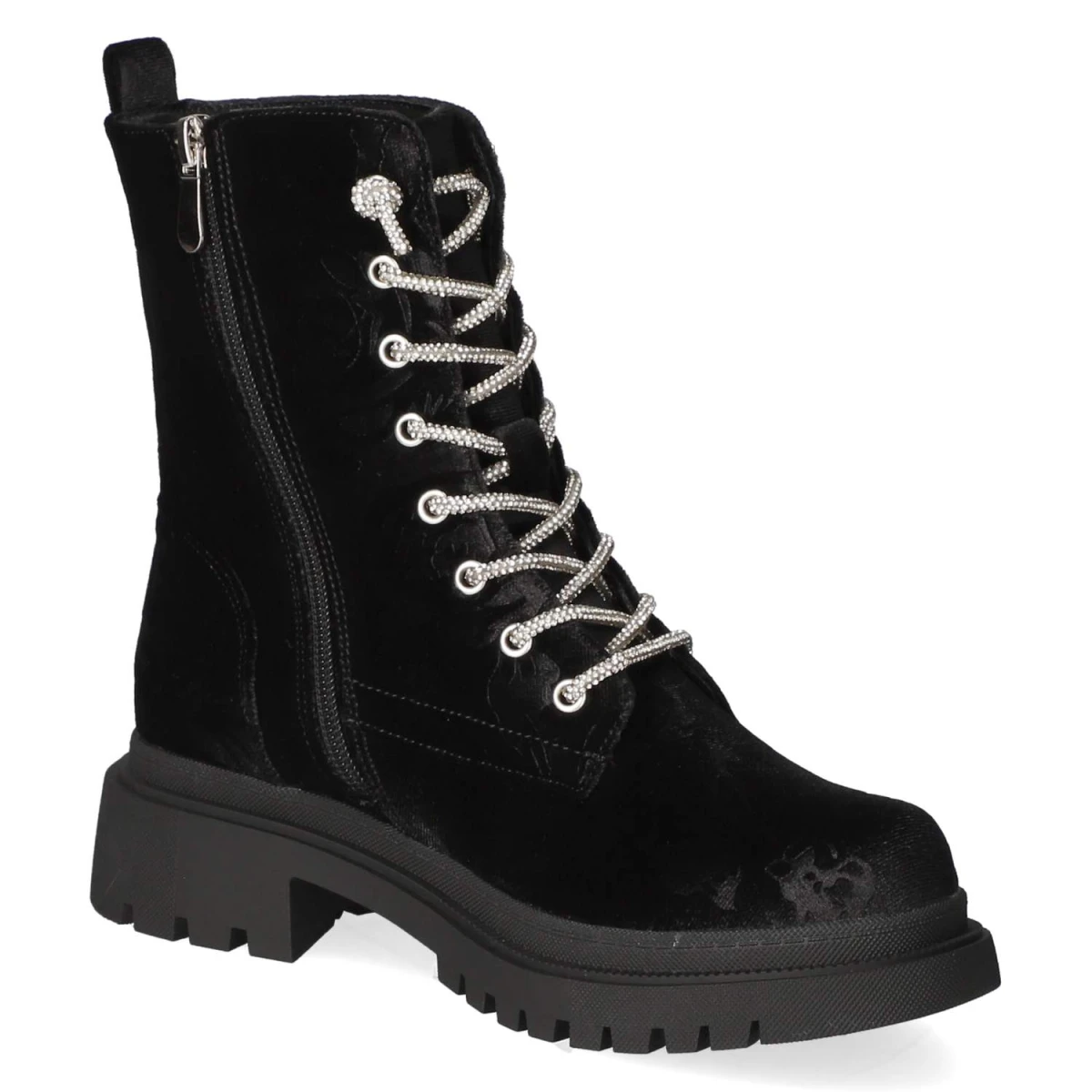 Schnürstiefeletten - black flower velvet