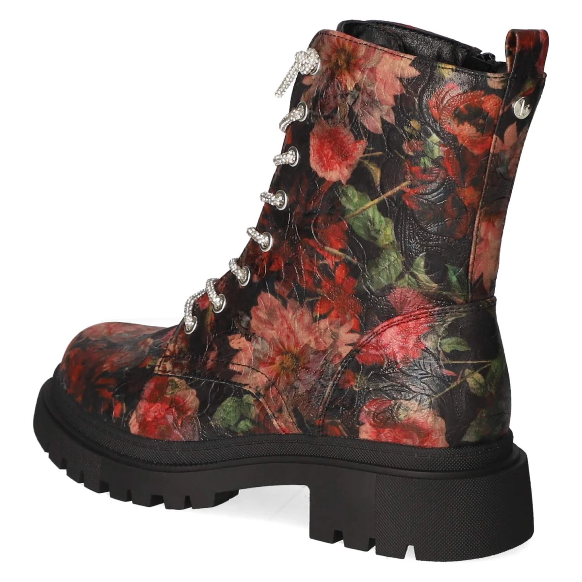 Schnürstiefeletten - Blk/Red Flower PU