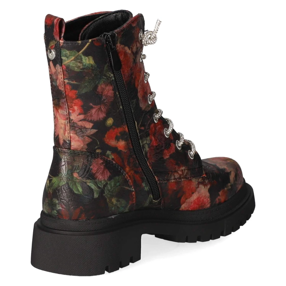 Schnürstiefeletten - Blk/Red Flower PU